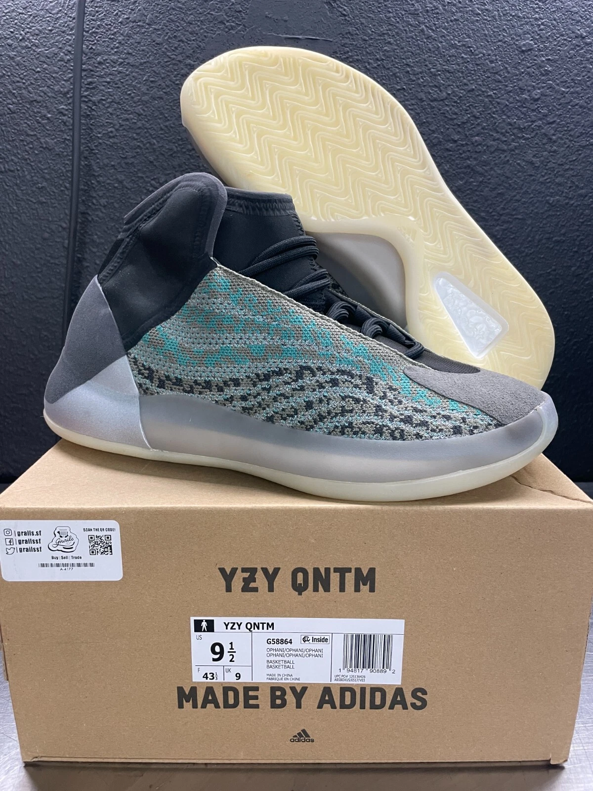 Sneaker Adidas Yeezy Quantum blu verde acqua G58864 taglia 9 5 NUOVE DI ZECCA