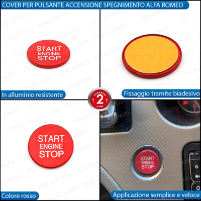 TASTO Start Stop ROSSO Per Alfa Stelvio | Cover Adesiva Pulsante Di Accensione Motore In Alluminio.1.13.130.gp.15216