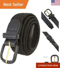 7001 Leather Covered Buckle Woven Elastic Stretch Belt - Comfortable, Breathable