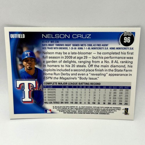 2010 Topps Chrome #96 Nelson Cruz XFRACTOR SSSSP Rangers MT - Picture 4 of 4