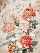 Pink Rose Letter #5 | A4 Mulberry Rice Paper | Paper for Decoupage