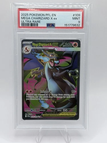 2025 POKEMON PFL EN-PHANTASMAL FLAMES ULTRA RARE #109 MEGA CHARIZARD X EX PSA 9