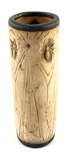 RARE 1910 Weller Claywood Spider Web Halloween Goth Vase Burntwood