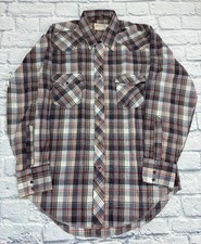 VTG 70  s Wrangler Pearl Snap Plaid Western Shirt w/ Long Tails Sz Medium