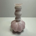 Vintage Fenton art glass pink Mellon perfume bottle /vase / candlesticke EUC
