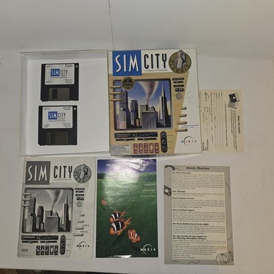 SimCity Classic PC Game Big Box 1993 Maxis DOS 3.5'' Floppy Disks CIB Complete