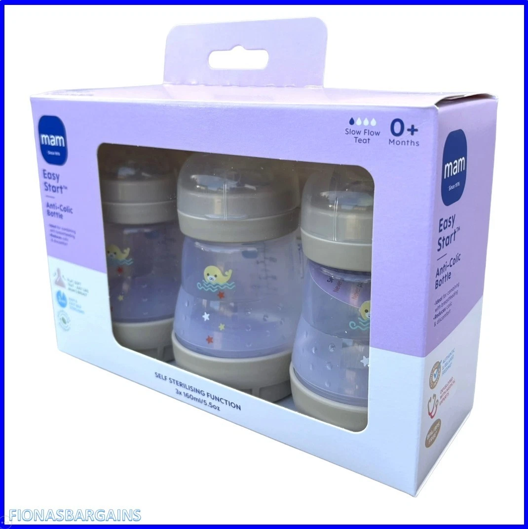 MAM Easy Start Self Sterilising Anti Colic Bottles 3 x 160ml Newborn Baby *NEW*
Opens in a new windo