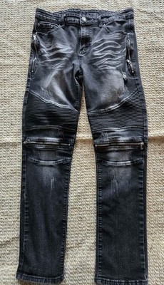 Rugged Black Acid Washed Ribbed, knee & side zipped JEANS  size 32 x 32...