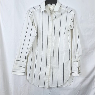 H&M Womens Black & White Striped Collar Long Sleeve Oversized Tunic Top 2 Modern