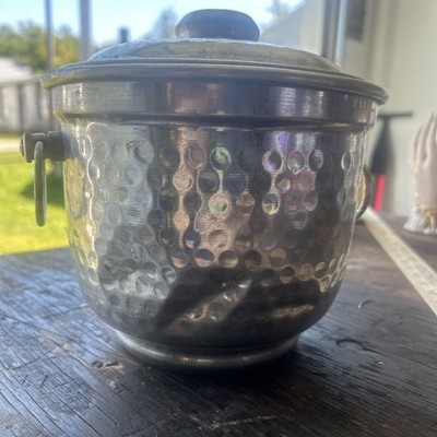 Metasco Made In Italy Hammered Aluminum Ice Bucket With Lid Vintage Ring Handles