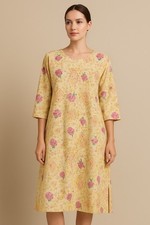 Vintage Sheer Silk Tunic Midi Dress Kaftan Size S Artsy Boho Batik Amphora Print