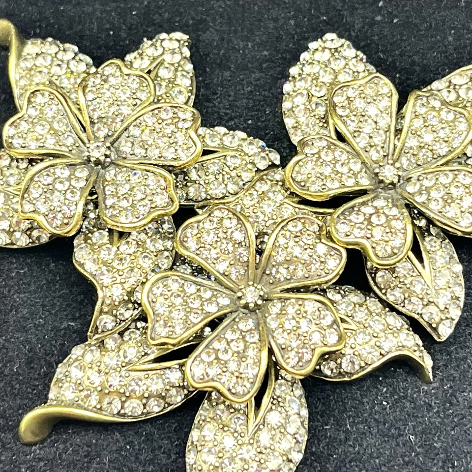 Heidi Daus Floral Trio Trembler Brooch Bronze Crystal in Original Display Box - Image 3 of 4