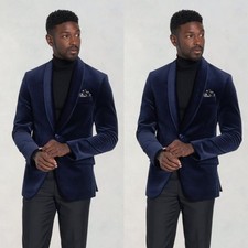 Navy Velvet Men Suits Formal Wedding Groom Dinner Party Host Men Tuxedos