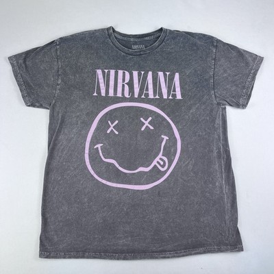 Nirvana T-Shirt Adult Unisex Sz Large Pink Smiley Face Logo Textured Casual Top