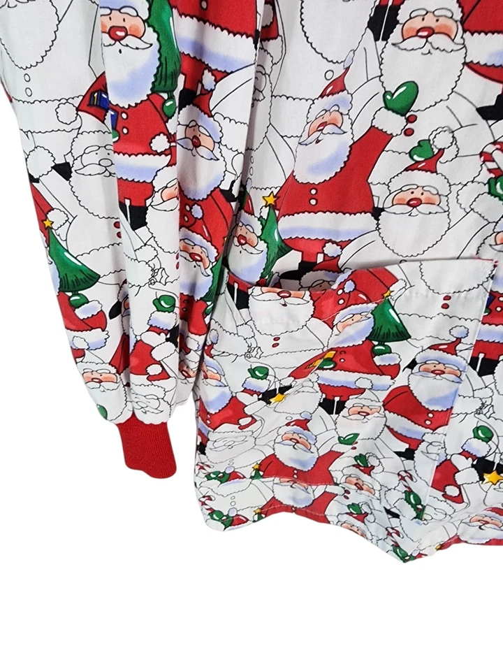 Blusa feminina Tafford Christmas Santa Scrub tamanho Md manga longa vermelha verde botão para cima - Imagem 4 de 4