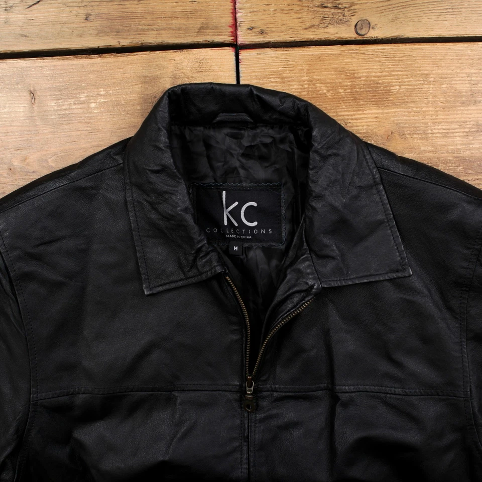 Chaqueta de cuero vintage KC Collections M años 90 negra Foto 3 de 4