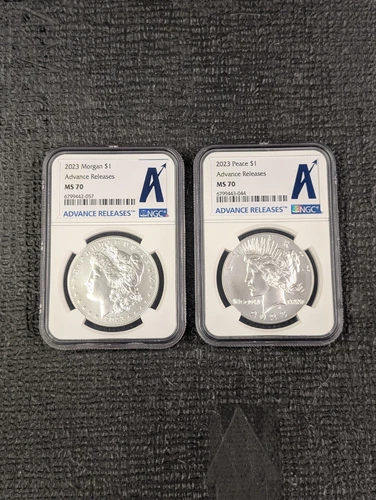 2023 MS 70 $1 Silver Morgan & Peace Dollar NGC ADVANCE RELEASES 2 Coin Set