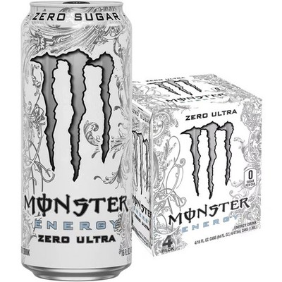 Monster Energy, Zero Ultra, Sugar Free Energy Drink, 4 Pack - 16 Fl Oz