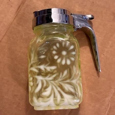 Mosser Vaseline Square Shape Daisy and Fern Shaker/Syrup HARD TO FIND Vintage