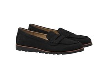Lands' End Womens Loafers Black Shoes Slip-On Faux Suede Cushioned Preppy