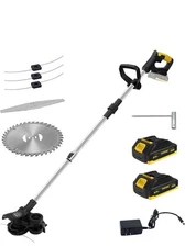 Cordless Weed Wacker 21V Electric Brush Cutter Kit w/ 2 Batteries & Blades