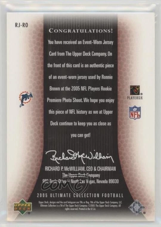 2005 Ultimate Collection Ultimate Rookie Game Jersey /99 Ronnie Brown #RJ-RO RC - Image 2 of 2