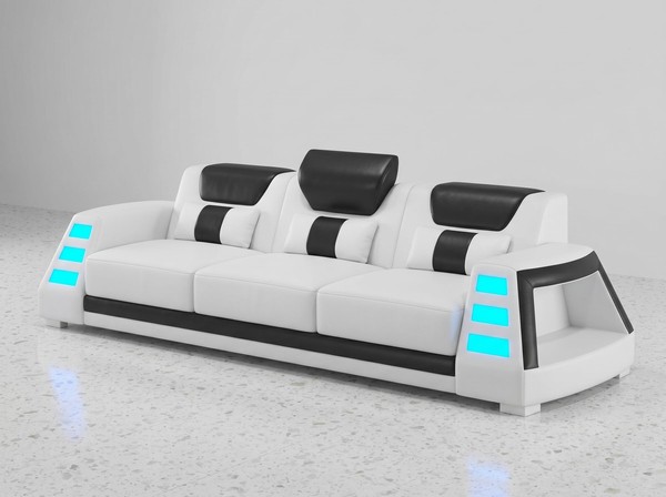 3-Sitzer Sofa Weiß Led Modern Wohnzimmer Couch Design MöBel Praktisch *-image