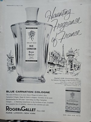 1956 Roger & Gallet Blue Carnation Perfume haunting fragrance of France Ad