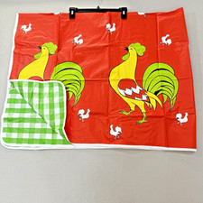 Vintage Jaunty Coq Rooster Vinyl Tablecloth 54x72 Reversible Red Green Picnic