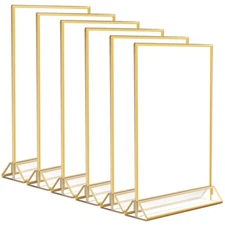Lifewit Acrylic Sign Holder with Gold Borders, Clear Vertical Double-sided Stand