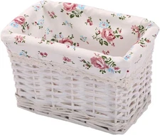 KINGWILLOW Woven Rectangular Wicker Storage Basket,Small ZMSN-White-s 