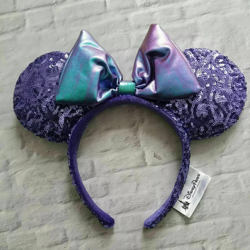 NEW Disney Purple Minnie Mouse Bow Sequins Potion Iridescent 