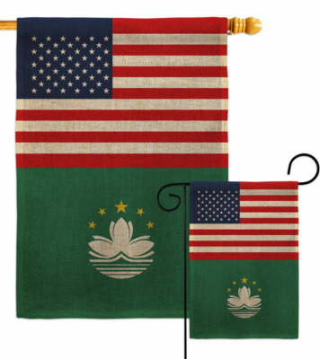 Macao US Friendship Burlap Garden Flag  Decorative Small Gift Yard House Banner