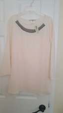 Gerard Darel Cream silk blend long-sleeve blouse w/contrast detail at neck NWT