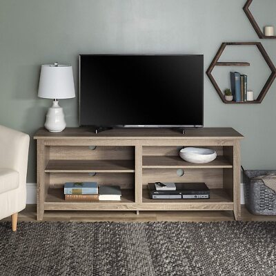 Walker Edison TV-Ständer bis 65'' 58'' Driftwood 4 Fächer Media-Konsole NEU