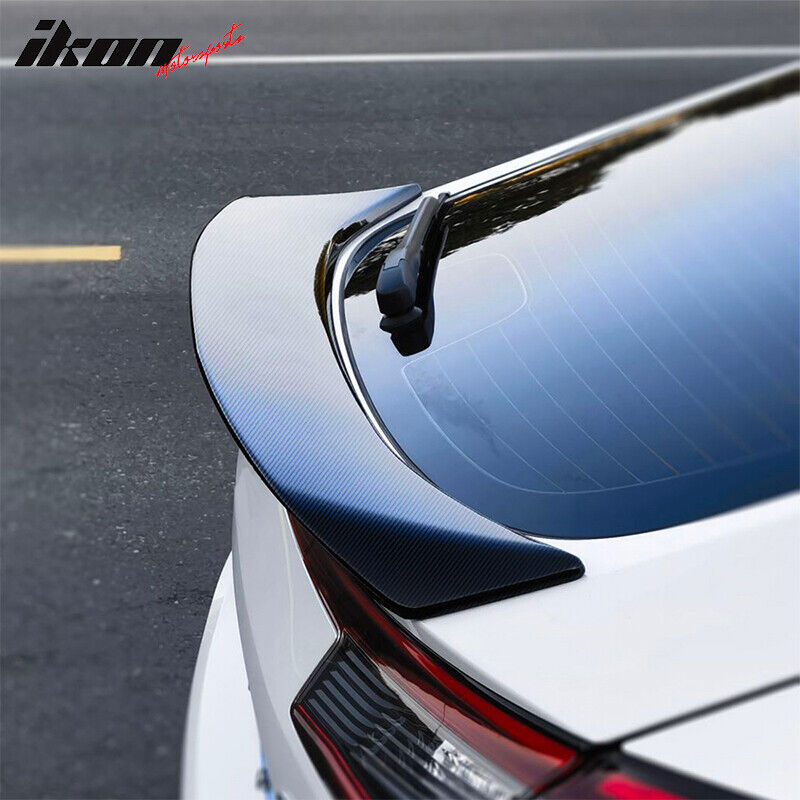 Ikon Motorsports Rear Trunk Lid Spoiler Wing Lip Compatible with 2022-2024 Honda Civic Hatchback ABS Plastic Mugen Style Carbon Fiber Print, Gray