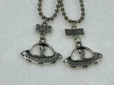 Silver Best Alien in Spaceship "I want to believe" Friend Charm 2 Necklaces BFF