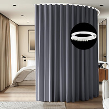 Extra Wide Blackout Curtain Track Set - Grey Drape White Rail, 12.5x7ft