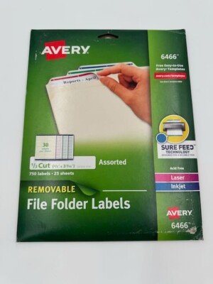Avery Label 6466 1/3-Cut File Folder Labels Inkjet Laser .66 x 3.44 Assorted