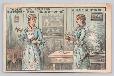 Victorian Trade Card Woman Broken Vase Te-Nex-Ine Adhesive Glue Cement