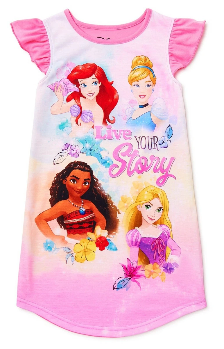 DISNEY PRINCESS ARIEL MOANA Nightgown Pajamas Sleep Dress Girls 4-5 or 6-6X  $28 | eBay