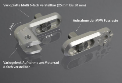 MFW verstellbare Vario Fußrasten Multi 25-50 Honda NTV 650 RC33 (1988>) Fahrer 