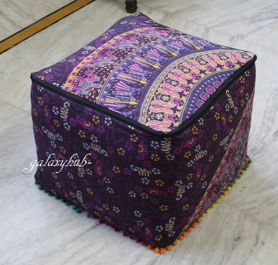 New 18" Square Multi Camel Mandala Decorative Pouf Cover Seating Ottoman Covers  - Image 3 of 4