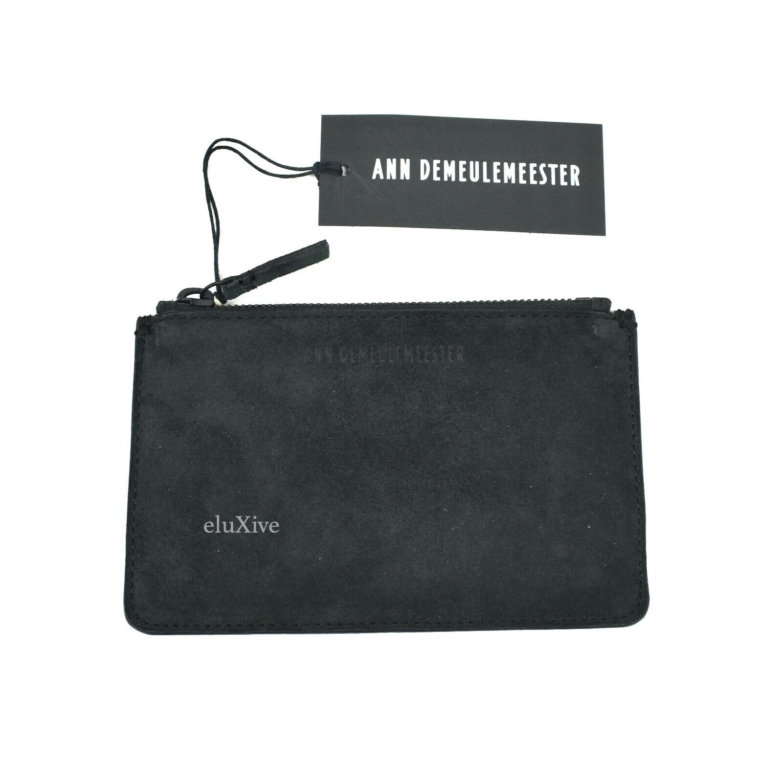 NWT $350 Ann Demeulemeester Black Suede Zip Pouch Wallet AUTHENTIC