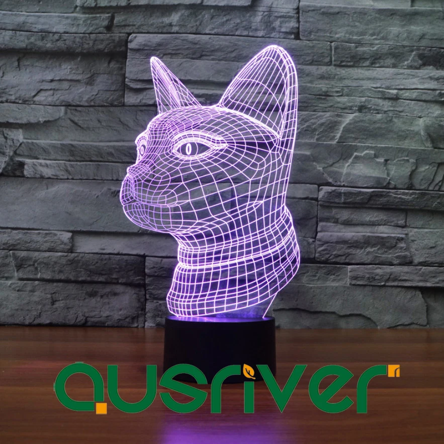 Cat 3D Acrylic LED 7 Colour Night Light Touch Sensor Table Desk