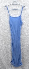 Shein Women’s Blue Bodycon Ruched Ribbed Cami Spaghetti Strap Dress Size M Med