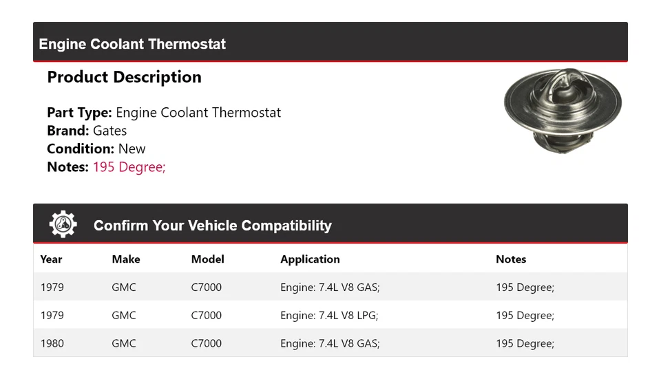 Puertas termostato refrigerante motor GMC C7000 1979-1980 Foto 2 de 4