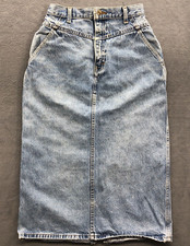 Vintage Essentials Denim Skirt Size 8 Aline Pockets Midi Western Chore