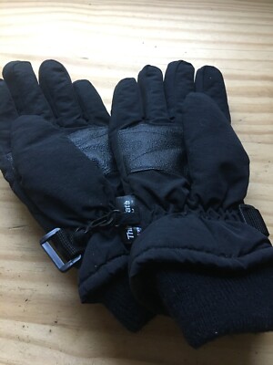 Thinsulate Insulation Black Ski Gloves Mittens Leather Palm Knit Scuff Size M/L
