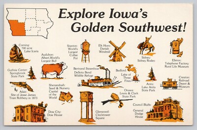 Postcard Explore Iowa's Golden Southwest, Multi-Topic